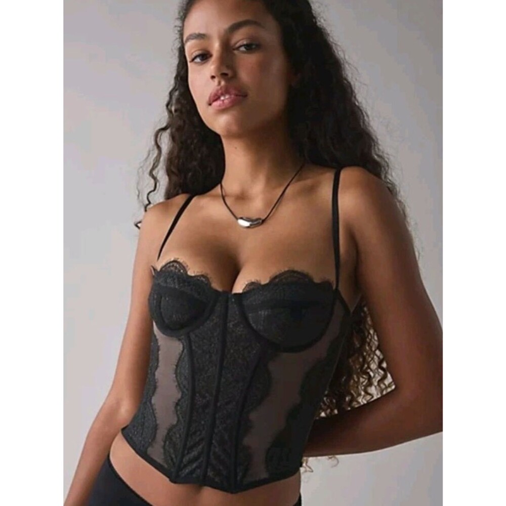 Urban Outfitters Out From Under Corset Top Small Black Modern Love Sheer Lace